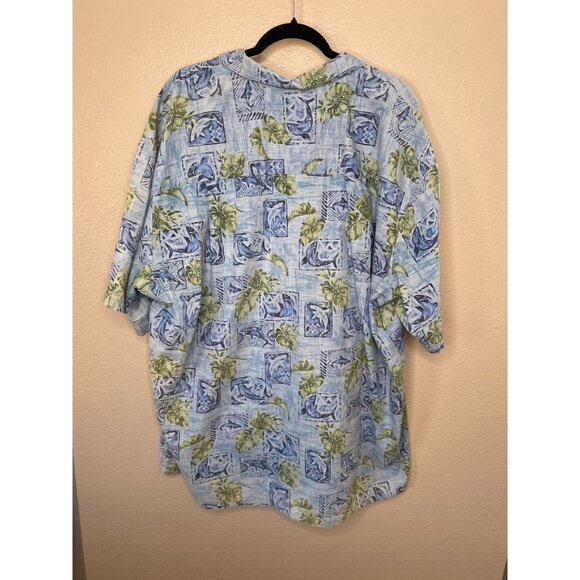 Vintage Paradise Style Hawaii Blue Green Tropical Button-Down Shirt 3XL - Picture 3 of 5